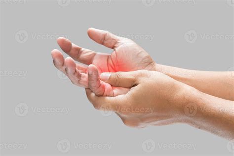 Pain in the palm of hand caused by bruising or injuring, Isolated on a