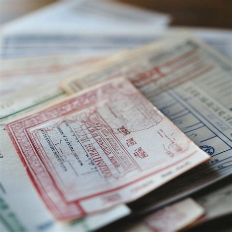 A closeup of governmentissued documentation such as permits licenses or ...