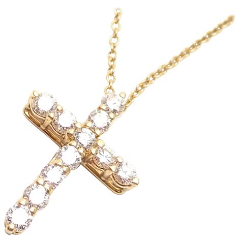 Tiffany and Co. Diamond Cross Pendant Yellow Gold Chain Necklace at 1stDibs