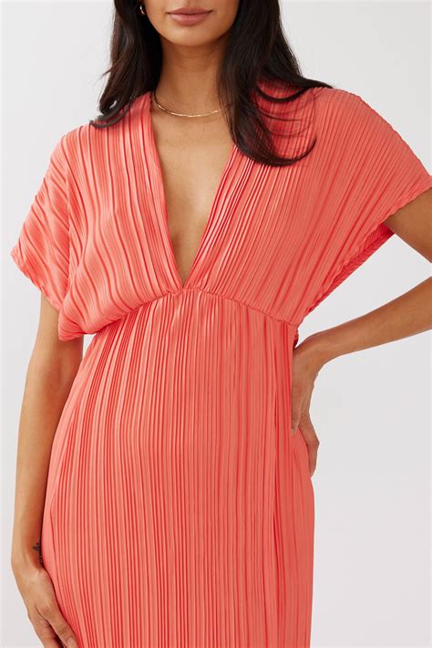 Shop the Astor Batwing Accordion Pleat Dress Watermelon