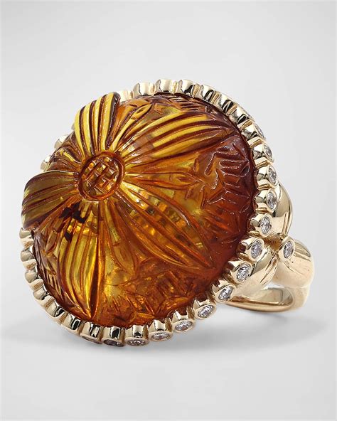 Stephen Dweck Hand Carved Amber and Diamond Ring | Neiman Marcus