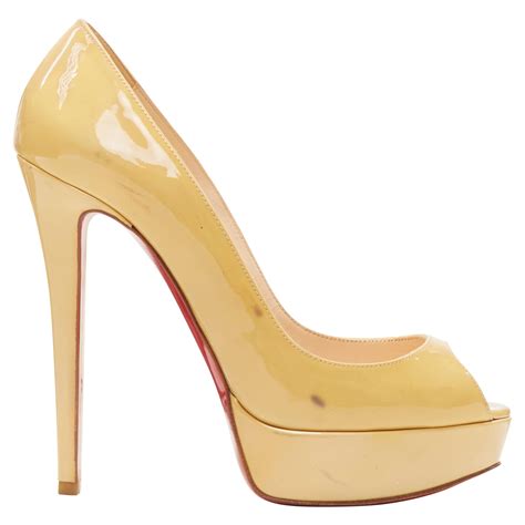 CHRISTIAN LOUBOUTIN beige nude peep toe platform high heel pump EU38 at