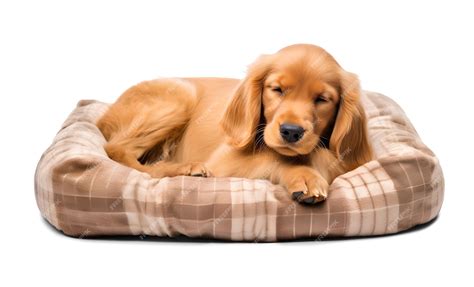 Premium Photo | Golden retriever pup sleeping on a pet bed isolated ...