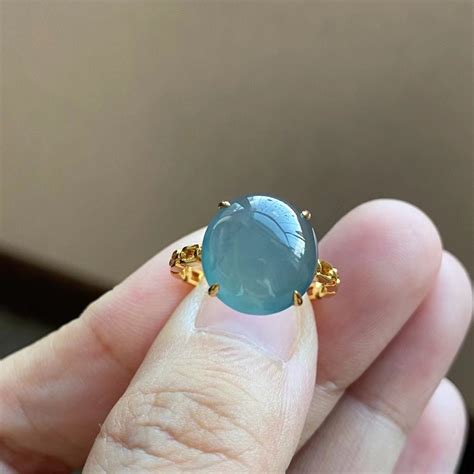 blue jade ring jadeite band  yellow gold chain link ring