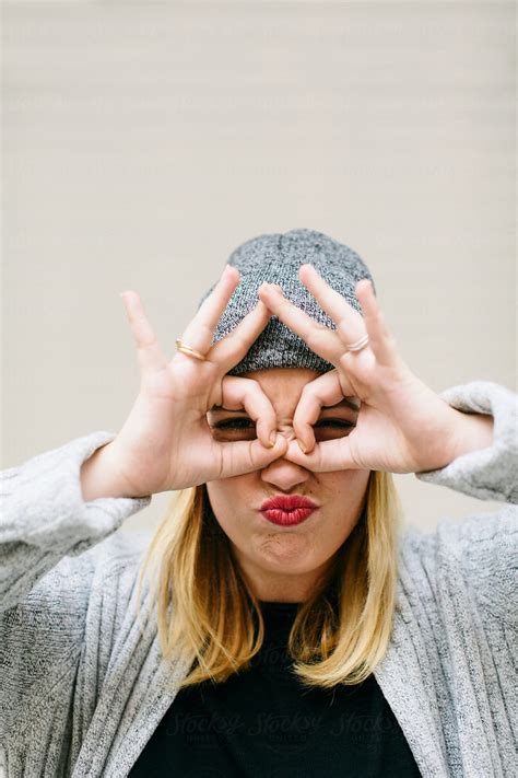 "Portrait Of A Blonde Curvy Woman Having Fun Outside On Winter." by