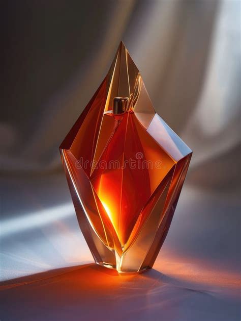 Elegant Diamond-cut Crystal Perfume Bottle with Amber Hue Stock ...