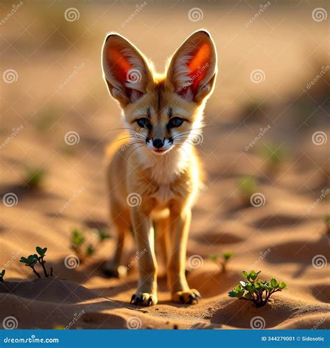 Fennec Fox in Desert with Large Ears Stock Illustration - Illustration ...