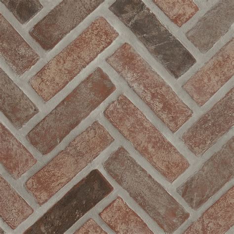 Noble Red Reclaimed Clay Brick Veneer in Herringbone Pattern