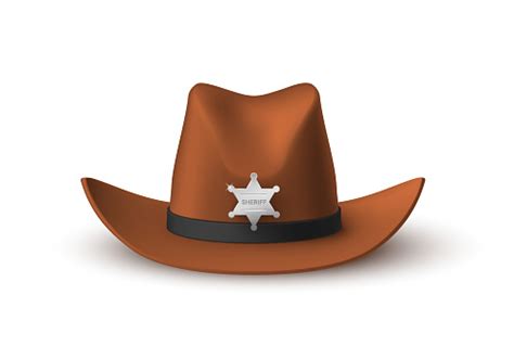 Sheriff Brown Cowboy Hat With Star Realistic Vector Western Vintage Costume Headdress Cap Stock ...