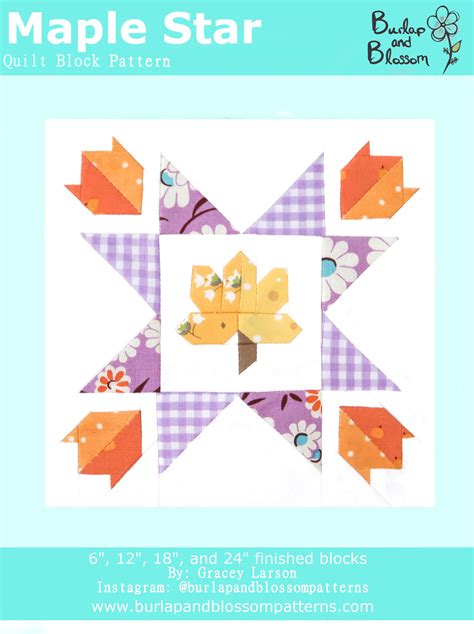 Pattern, Maple Star Quilt Block by Burlap & Blossom download – The