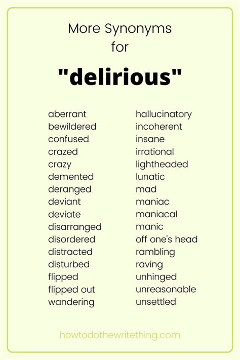 More Synonyms for "delirious" | Writing Tips | Writing words, Book ...