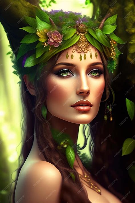 Premium Photo | Beautiful dryad goddess in forest Forest nymph fairy