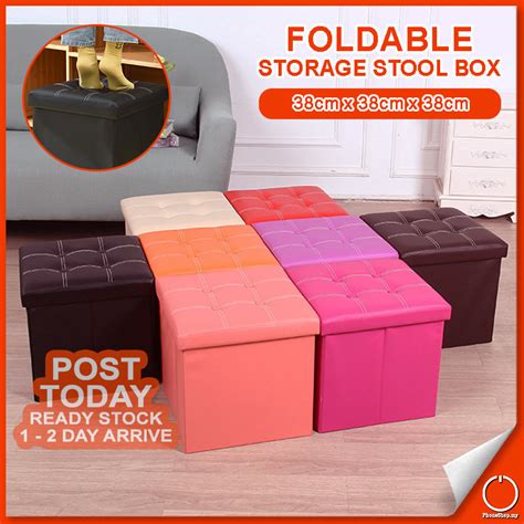 pu leather folding storage stool chair foldable