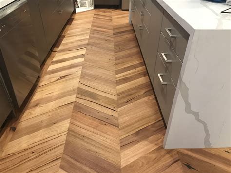 Re-milled Timber for Chevron Floor in Contemporary Kitchen - Earthwood Flooring