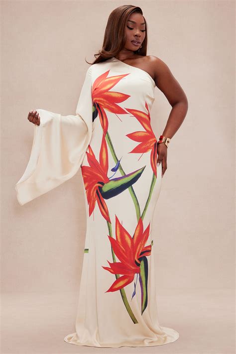 Althea One Shoulder Satin Maxi Dress - Nude/combo | Fashion Nova