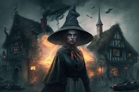 Premium AI Image | young witch or fortune teller at village street ...