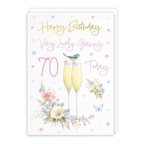 70th Granny Champagne Flutes Gold Foil Birthday Card Milo's Gallery