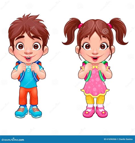 Funny Young Boy and Girl Students Stock Vector - Illustration of