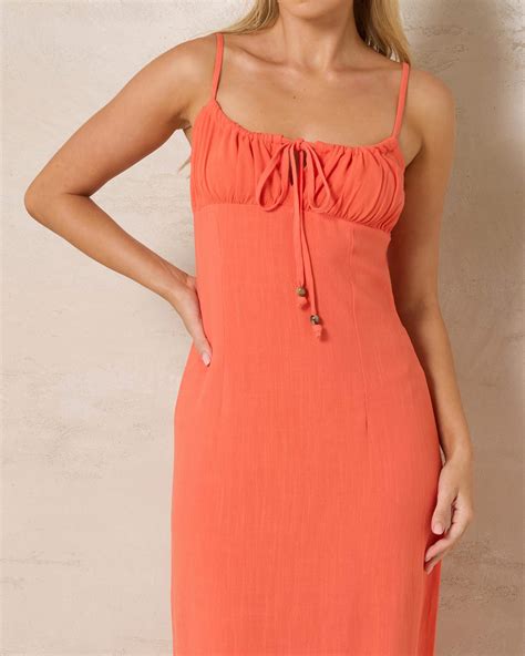 Shop Rhythm Austin Gathered Maxi Dress In Coral - Fast Shipping & Easy