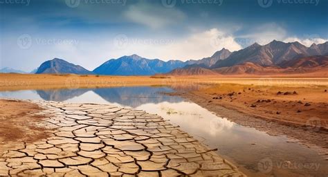 Mountains, Lake, and Dried Desert Depicting the Impact of Global