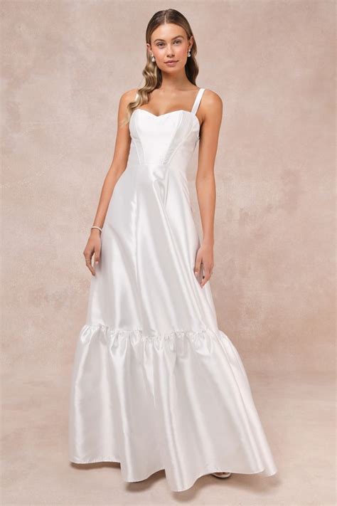 White Taffeta Gown - Tiered Taffeta Gown - Bustier Bridal Gown - Lulus
