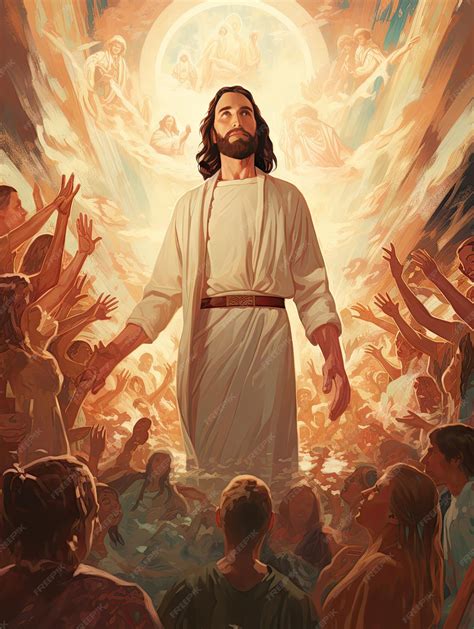 Hermosa escena de jesús liderando un grupo de personas apóstoles