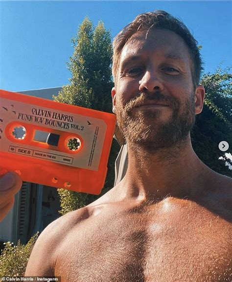 Shirtless Calvin Harris shows off his toned and tanned physique while ...