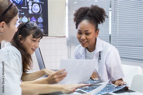 group of medical student study in class room. medical students studying ...