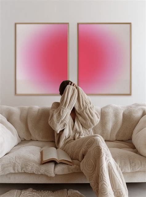 Set of 2 Pink Blur Aura Posters, Pink Gradient Art Print, Pink Glow ...