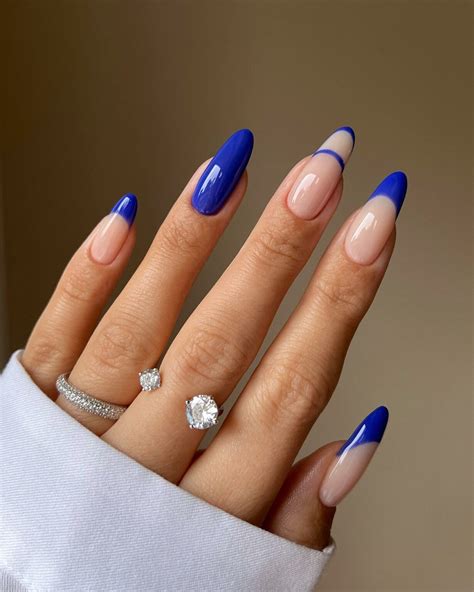 Dark Blue French Tip Nails Almond