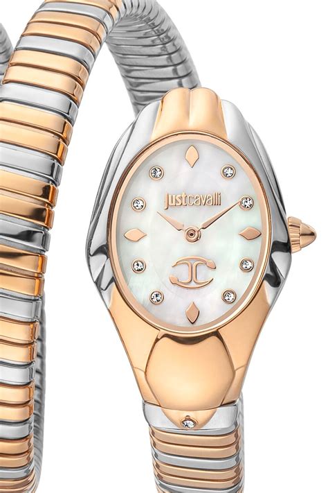 JUST CAVALLI, Часовник с увит дизайн на змия, Rose Gold, Сребрист - eMAG.bg