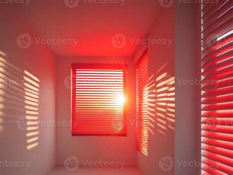 Window Blinds at Sunset Casting Shadows, Red Hue, Interior Architecture