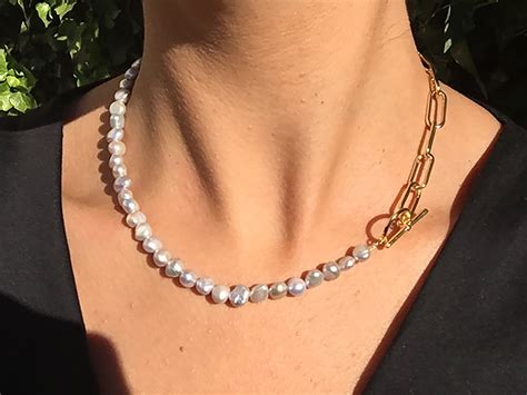 Half Pearl Half Gold Chain Necklace Pearl Choker Necklace T | Etsy