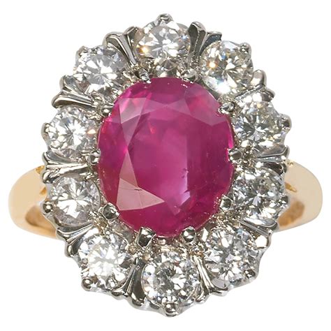 Vintage, Platinum, Rare Natural Burmese Ruby and Diamond Cluster Ring