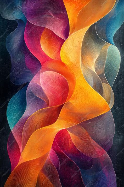 A colorful abstract design with soft curves and lines featuring