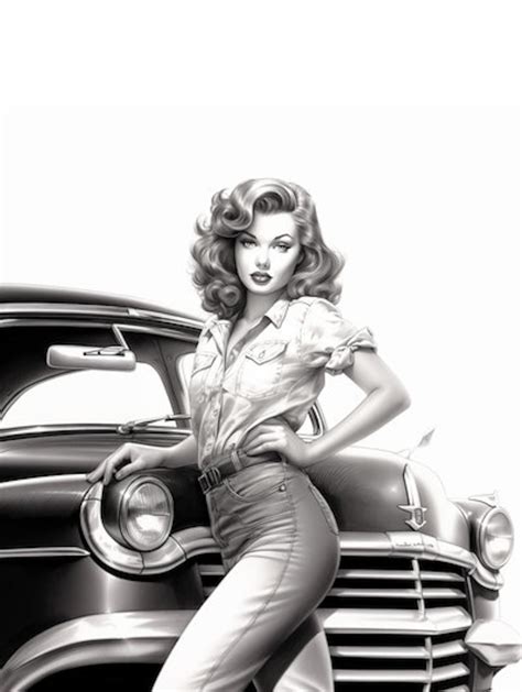 Vintage Pinup Coloring Book for Adults and Kids Grayscale - Etsy