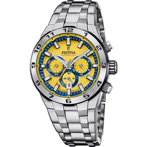 MEN'S FESTINA CHRONO BIKE YELLOW WATCH WITH STAINLESS STEEL STRAP F20670/4