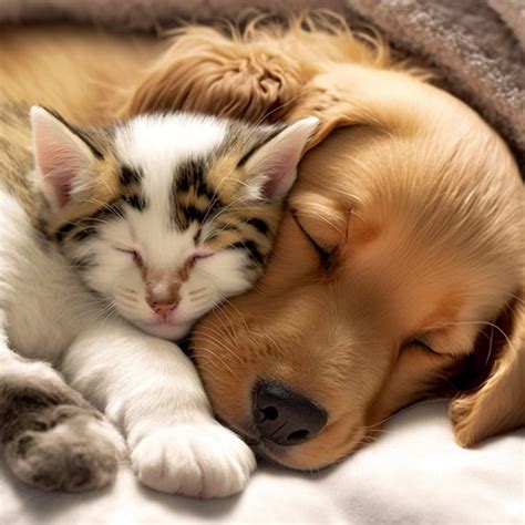 Cozy Slumber: Cat & Dog Napping Together Digital Print - Warmhearted ...