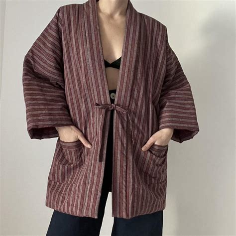 Striped Woven Haori Coat • Assuming cotton blend... - Depop
