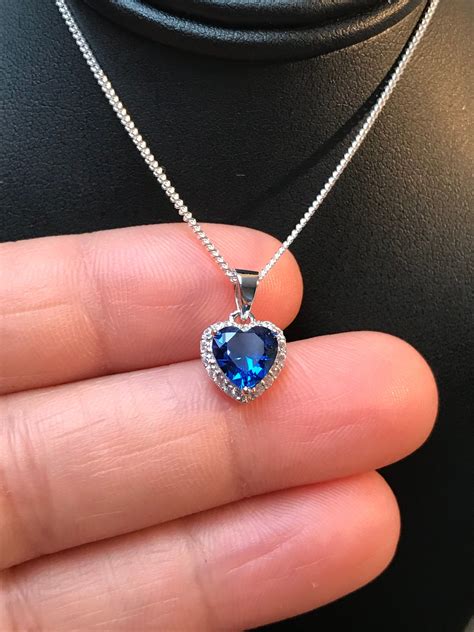 blue sapphire heart necklace sterling silver september birthstone