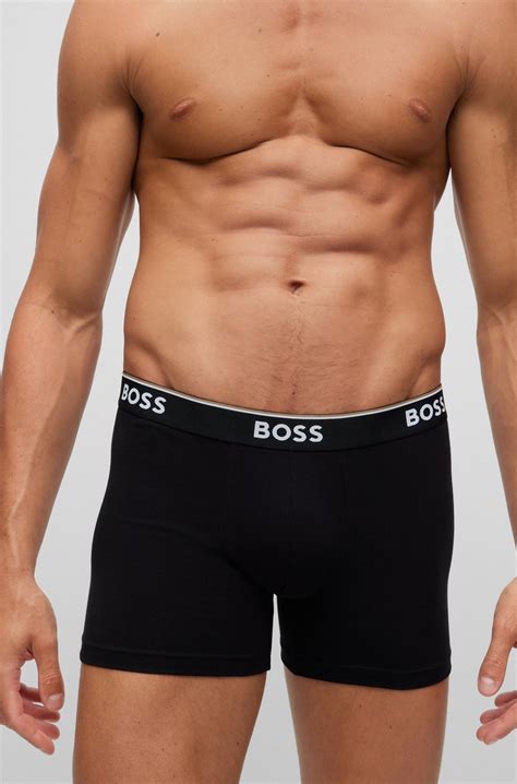 BOSS - Three-pack of stretch-cotton boxer briefs with logos