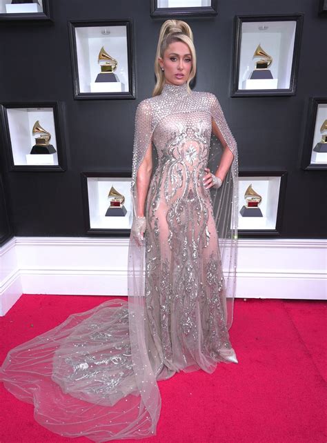 Paris Hilton Wore a Bejeweled Cape and Naked Dress at the 2022 Grammys