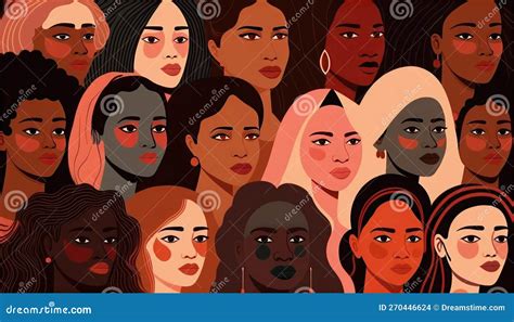 Female Diverse Faces of Different Ethnicity Poster. Stock Illustration ...