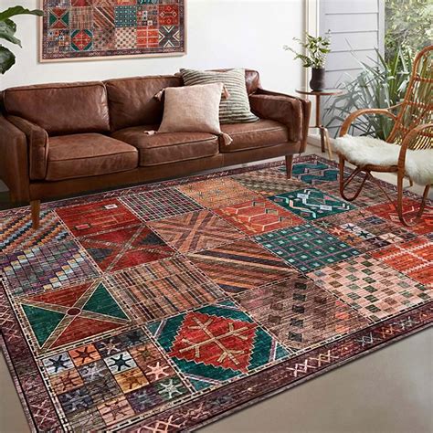 Rug-QJDDUP Area rug, soft Short Pile, Multicolor Patchwork Vintage ...
