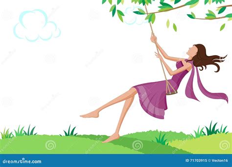 beautiful woman swinging  park stock illustration illustration