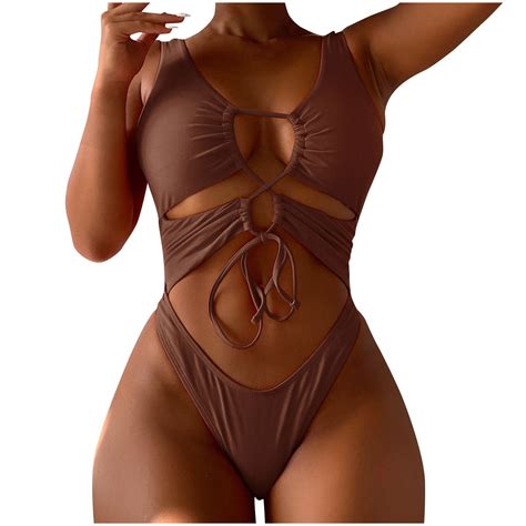 UTSJKR Front Tie Bathing Suit for Women Smocking Tie Corset Swimsuits