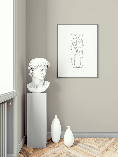 Nude Line Art, Naked Male and Female Silhouette Digital Print