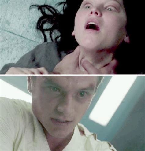 Peeta and Katniss's faces when Peeta strangles/chokes Katniss in ...