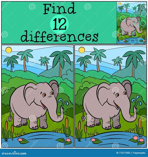 Children Games: Find Differences. Cute Kind Elephant. Stock Vector ...