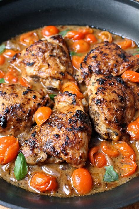 Chicken Thighs with Cherry Tomatoes | Elle & Pear